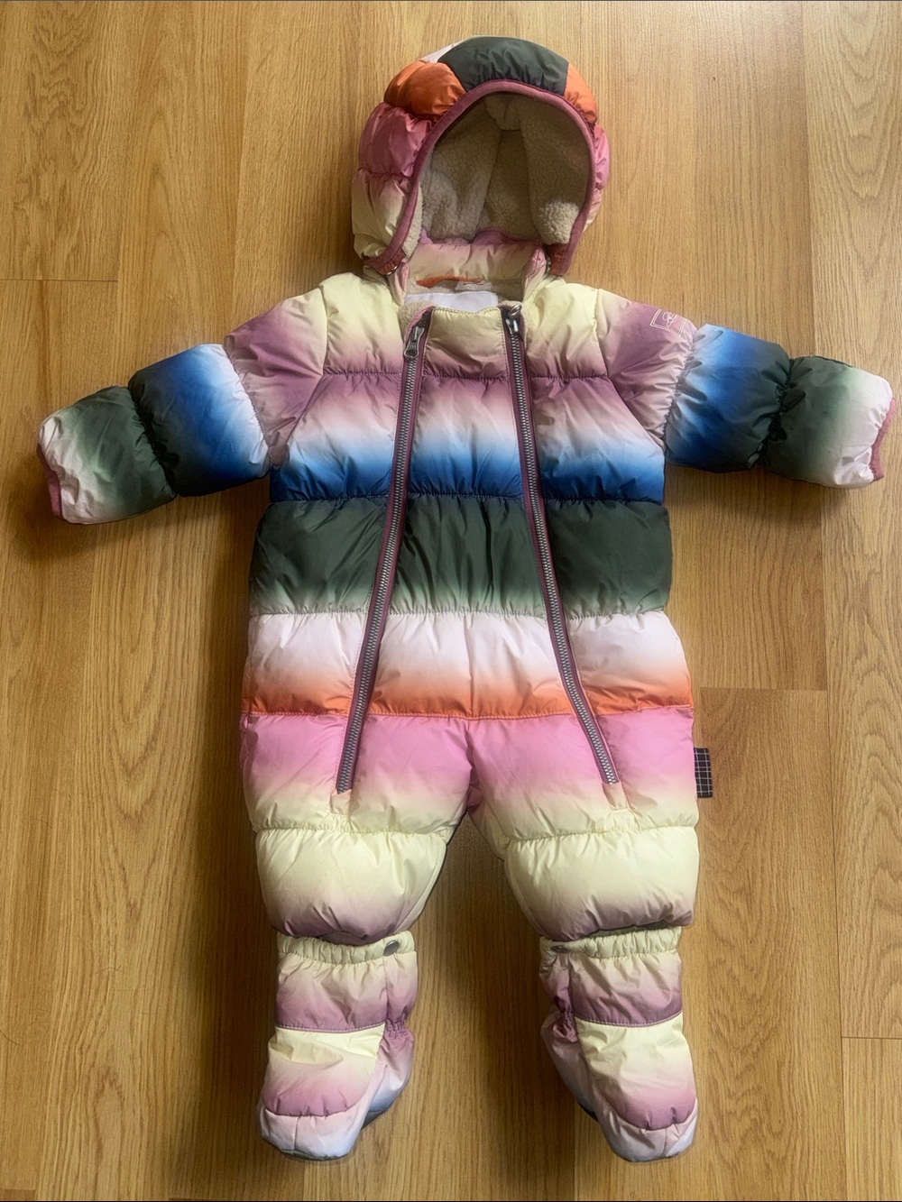 MOLO Hebe snowsuit size 68 3-6 month Rainbow Striped Infant Puffer Snow baby
